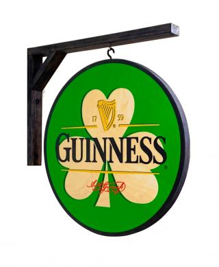 Guinness Shamrock Double - Sided Pub Sign - 14 Inch Diameter Includes Bracket