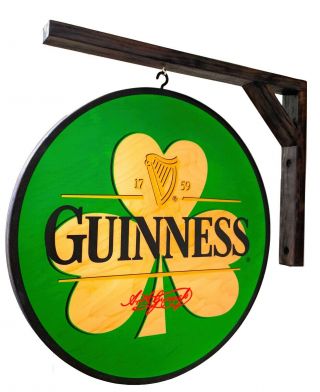 Guinness Shamrock double - sided pub sign - 14 inch diameter includes bracket 3