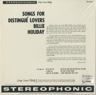 Billie Holiday,  Songs For Distingue Lovers 180g LP (Michael Hobson Archives) 2