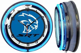 Dodge Hellcat Sign 18 " Neon Clock Charger Challenger Blue 707 Hp