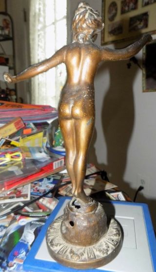 VINTAGE SOLID BRASS OR BRONZE FIGURINE OF A NUDE WOMAN 11.  5 INCHES TALL DETAILED 4