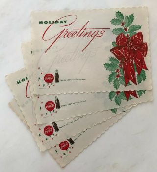 4 1950s Coca - Cola Christmas Soda Fountain Diner Placemat Advertising Vintage