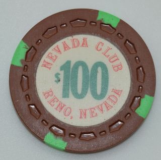 1968 Nevada Club $100 Casino Chip Reno Nevada Sm - Crown Mold
