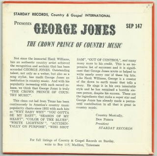Country EP GEORGE JONES Crown Prince Of Country Music STARDAY 147 2