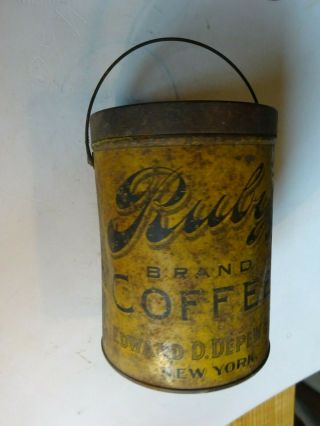 Very Rare Tin Litho Can Ruby Mocha And Java Coffee 1lb Pail Edward D.  Depew Ny B