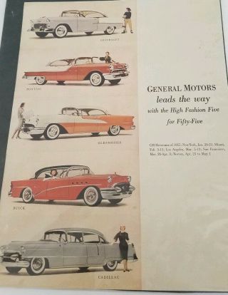 Vintage 1955 General Motors 5 Cars With 5 Ladies Advertisment Paper.