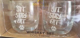 Doghaus Pet Inspired Decor Whiskey Rocks Cocktail Glass Set Sit Stay Eat Dog 2