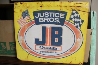 Justice Bros.  Jb Quality Products Automotive Chemicals Gas Oil Garage Sign Tin