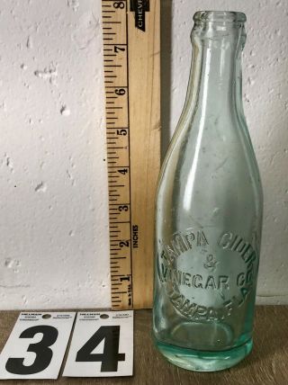 Tampa Fla Cider & Vinegar Co Crown Top Soda Pop Antique Aqua Embossed T Florida