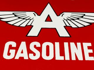 Vintage Flying " A " Gasoline 11 3/4 " Porcelain Gas & Oil Sign Pump Plate Lubester