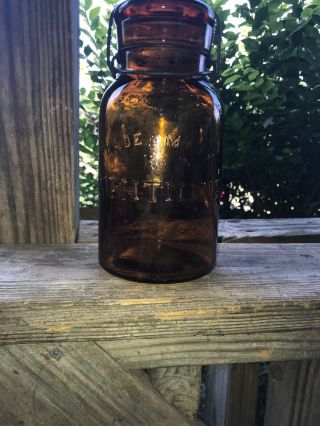 Trademark Lightning Amber Fruit Jar Quart Putnam 227