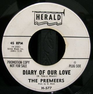 The Premeers Diary Of Our Love/oh Gee Classic Herald Doo Wop Dj Promo 45 Listen