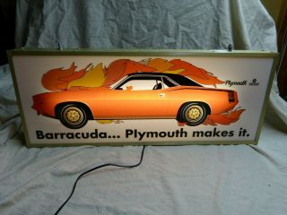 Old Plymouth Cuda Lighted Dealership Sign Mopar Direct Connection Parts Sign