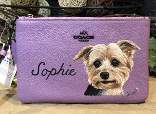 Yorkshire Terrier Yorkie Custom Painting Of Your Dog Coach Wallet Lavender