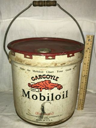 Antique Mobiloil Gargoyle 25lb " C " For Gears Mobil Gas Oil Tin Litho Can Grease
