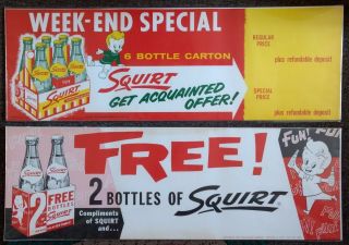 Two 1950s Squirt Soda Large Litho Poster Signs.  Nos &