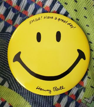 Rare Harvey Ball Autographed Hand Signed In Person 6 " Smiley Pin