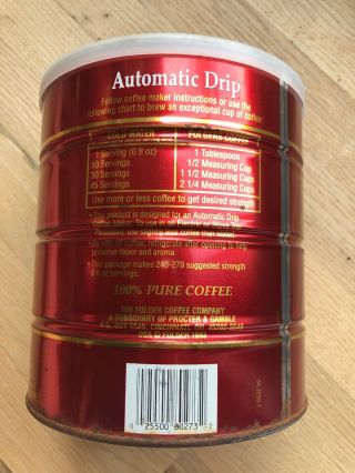 Vintage Folger ' s Coffee Can Tin Red Aroma Roasted 39oz Automatic Drip 2