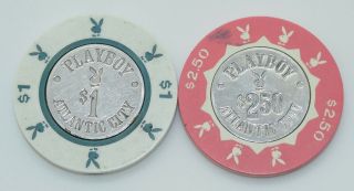 Set of 2 Playboy $1 - $2.  50 Casino Chips Atlantic City Jersey House Coin Inlay 2