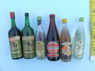 6 Miniature Beer Bottles Advertising Rose`s & Daveports,  Or Lemon Squash
