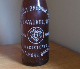 PABST BREWING CO BALTIMORE BRANCH 1890s PRE PRO BLOB TOP AMBER BEER BOTTLE 2