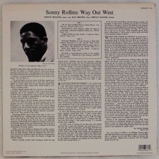 SONNY ROLLINS: Way Out West US Contemporary OJC 1988 Jazz LP NM Vinyl 3
