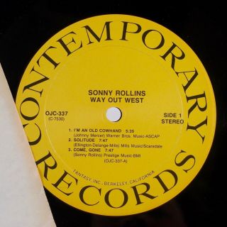 SONNY ROLLINS: Way Out West US Contemporary OJC 1988 Jazz LP NM Vinyl 4