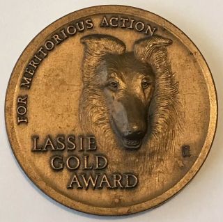 Vintage Collie Dog Bronze Lassie Gold Award 2 - 1/4” Medal Champion Valley Farms