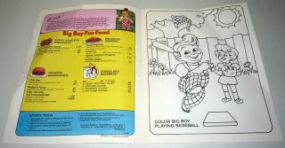 Vintage 1989 California Bob ' s Big Boy Restaurant Children ' s Fun With Sports Menu 2