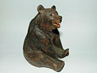 Cute Antique Vintage Black Forest Carved Bear With Glass Eyes