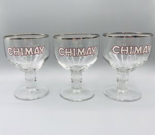 6 Chimay Drinking Glasses,  Silver Rim Belgian Beer Bier Goblets Barware Set Of 6