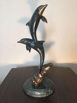 Spi San Pacific International Brass Dolphin Sculpture Statue 19 Inch Tall