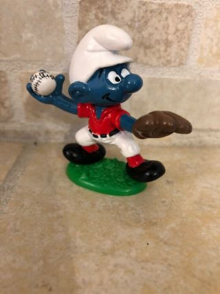 Baseball Pitcher Smurf Vintage Figure Toy Schleich Peyo