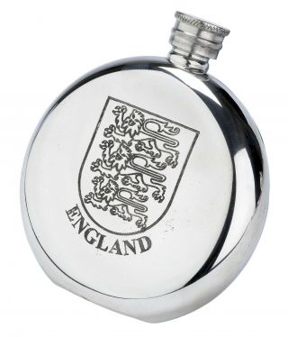 Royal Arms Of England Crest Fine English Pewter Flask Made In England