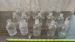 Antique Vintage Glass Chemistry Laboratory Apothecary Bottles With Stand