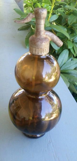 Rare Antique Brown Glass Seltzer Bottle G•68 Soda Reco Nouista