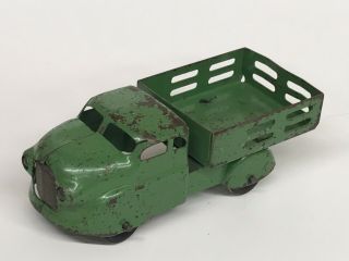 Vtg Marx Wyandotte Pressed Steel Metal Green Stake Bed Toy Truck Wood Wheels 6 "