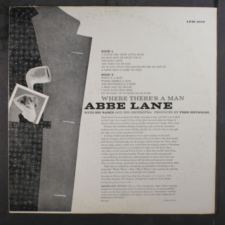 ABBE LANE: Where There ' s A Man LP (Mono,  sm tear on top seam) Vocalists 2