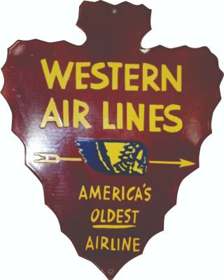 Porcelain Western Airlines Enamel Sign Size 18 " X 16 " Inches