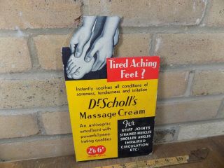 Dr Scholls Foot Cream Chemist Drug Store Card Advertising Sign C1950s