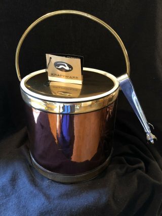 Kraftware Ice Bucket W Handle,  Lid,  Ice Tongs Copper/rose Gold W Gold Trim Usa