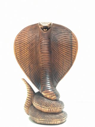 Hand Carved Cobra Snake Statue 12  Solid Wood Carving By Zenda Imports
