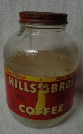 Hills Bros Coffee Paper Label Glass Jar With Lid