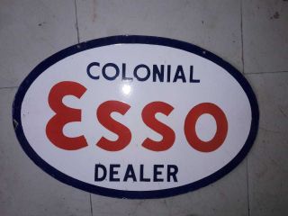 Porcelain Sign Colonial Esso Dealer Double Sided Enamel Sided 24 " X 36 " Inch