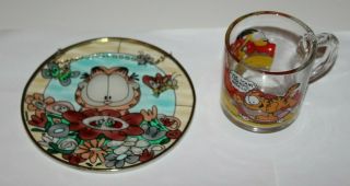 Vintage Garfield Coffee Mug Cup Mcdonald’s Glass & Stained Glass Suncatcher