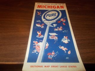 1952 Pure Oil Michigan Vintage Road Map / 52 - A