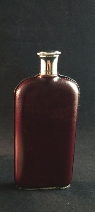 Vintage Glass Leather Covered Hip Flask