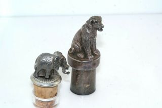 2pc Vintage Wine Bottle Stoppers Dog Elephant Silver Tone Barware 2