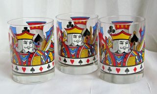 Poker Playing Cards Drinking Glasses Tumblers Set Of Three Vintage