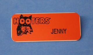 Hooters Restaurant Girl Jenny Orange Name Tag / Pin - Waitress Pin